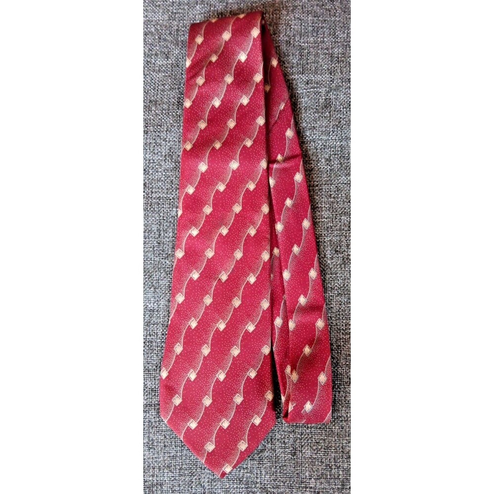 Tie 70s 80s 90s Y2K Mens Mario Valetino Silk Red Beige Toupe 3.5 Wide 58 Long
